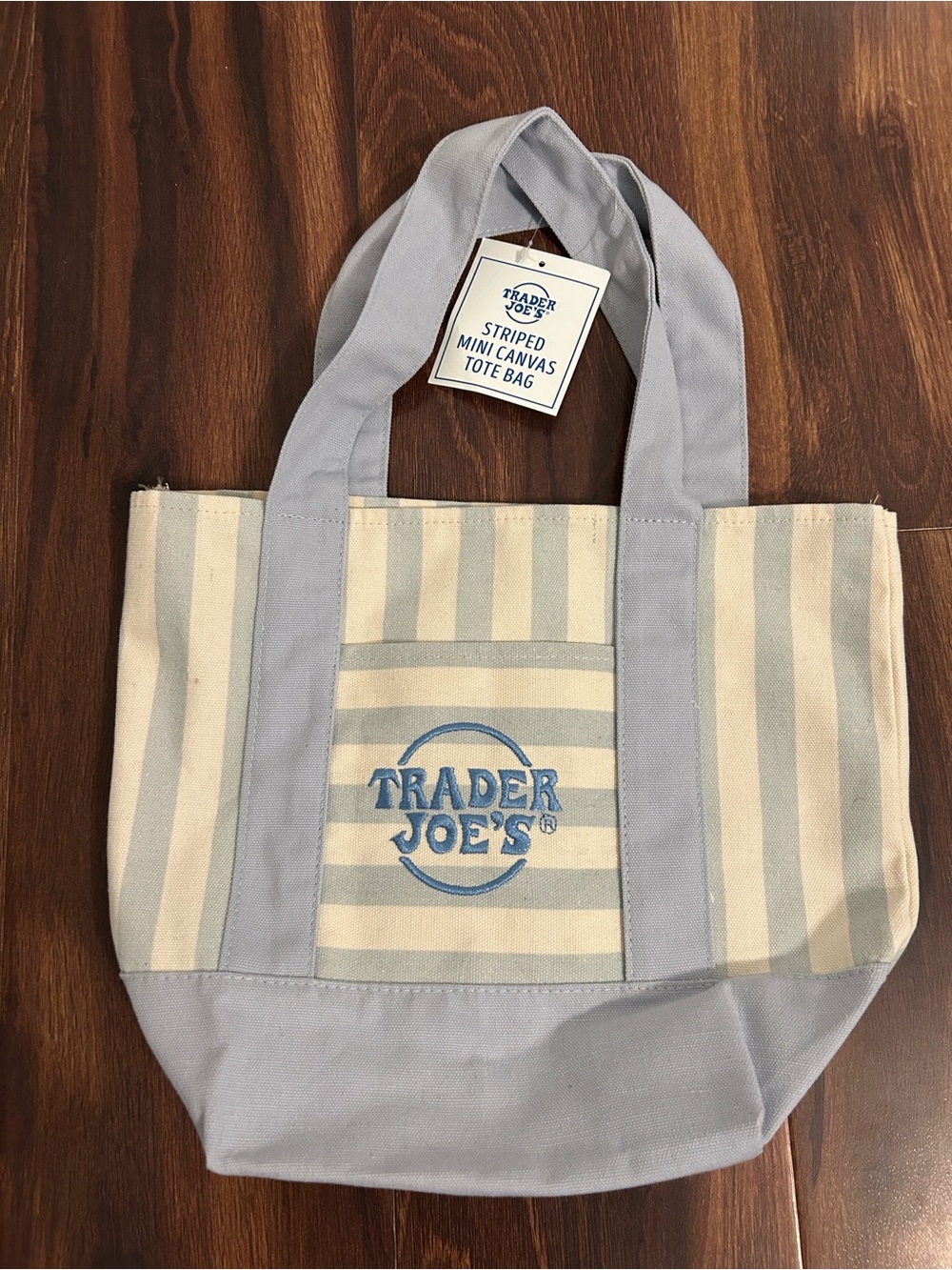 Trader Joe’s Limited Edition Baby Blue & Cream Striped Canvas Tote